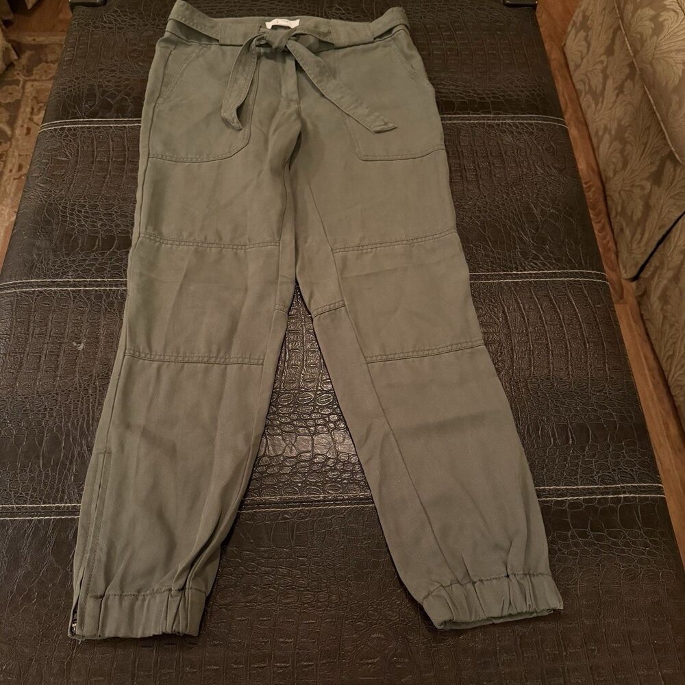 LOFT Women’s 2 Olive Green Utility Jogger Pants Tie Waist Ankle Cargo Casual